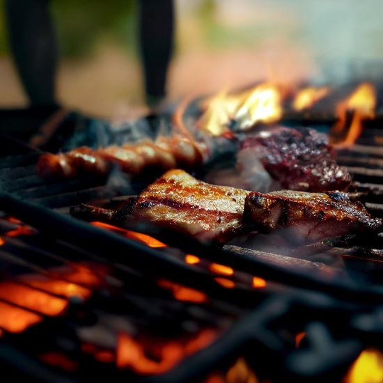 Grilled food on a BBQ