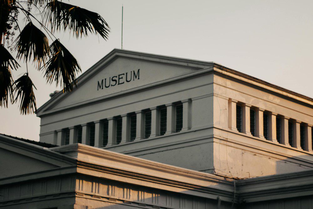 Outside of a large museum building