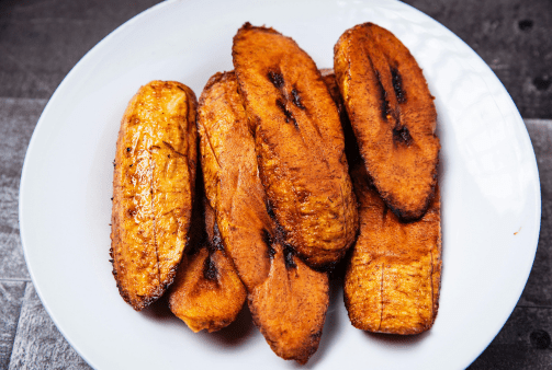 Fried plantain on a white plate